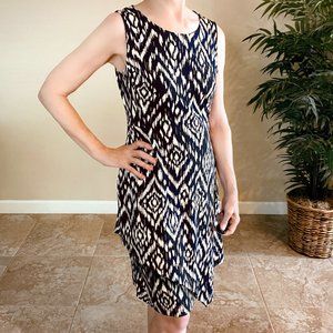 AB Studio navy blue & white sheath sleeveless dress with asymetrical hem